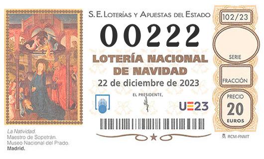 Numero 00222 loteria de navidad