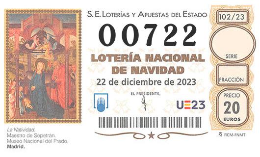 Numero 00722 loteria de navidad