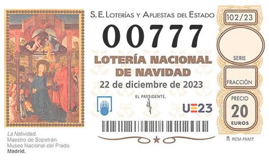 Numero 00777 loteria de navidad